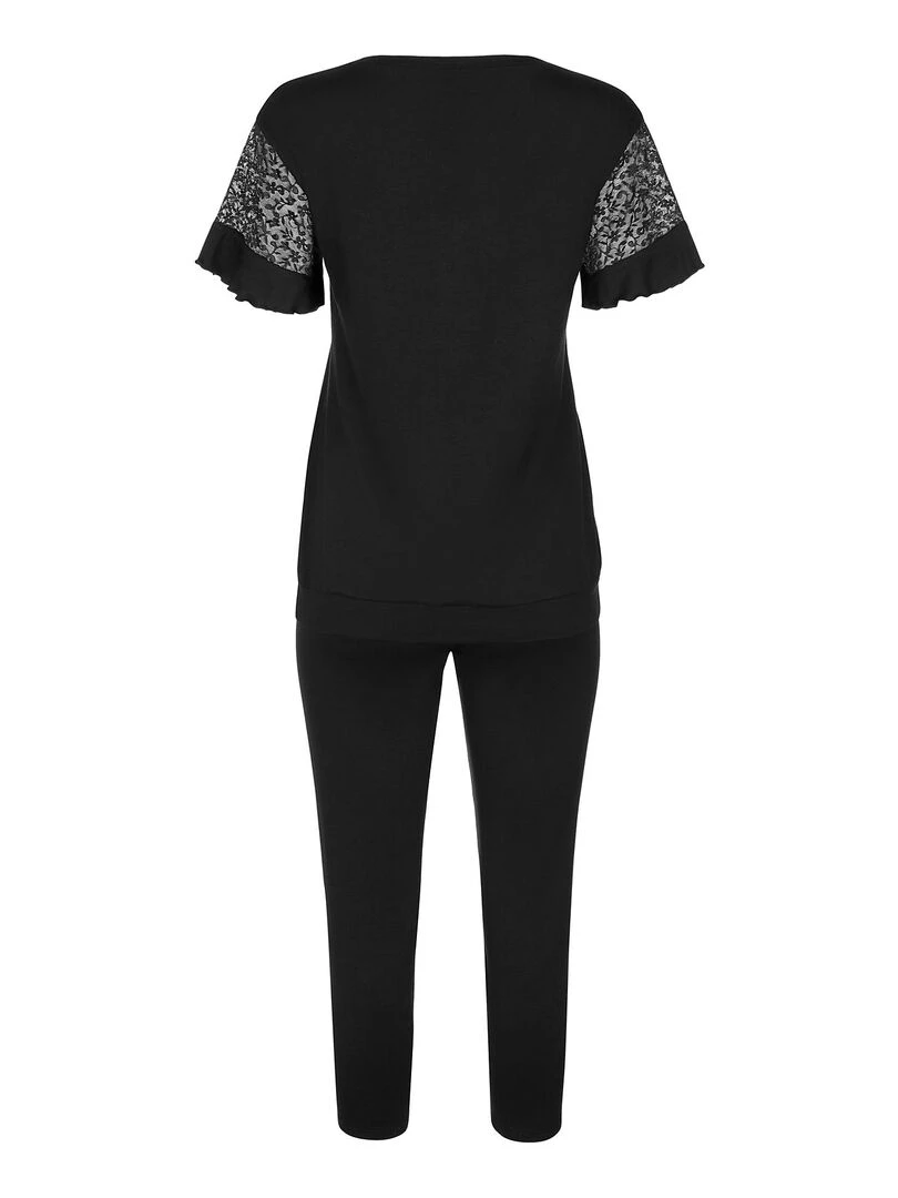 Pyjama leggings top manches courtes Smooth   Noir
