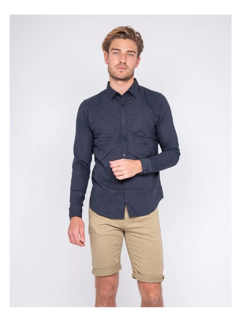 Chemise manches longues lin et coton DALICOT Bleu marine