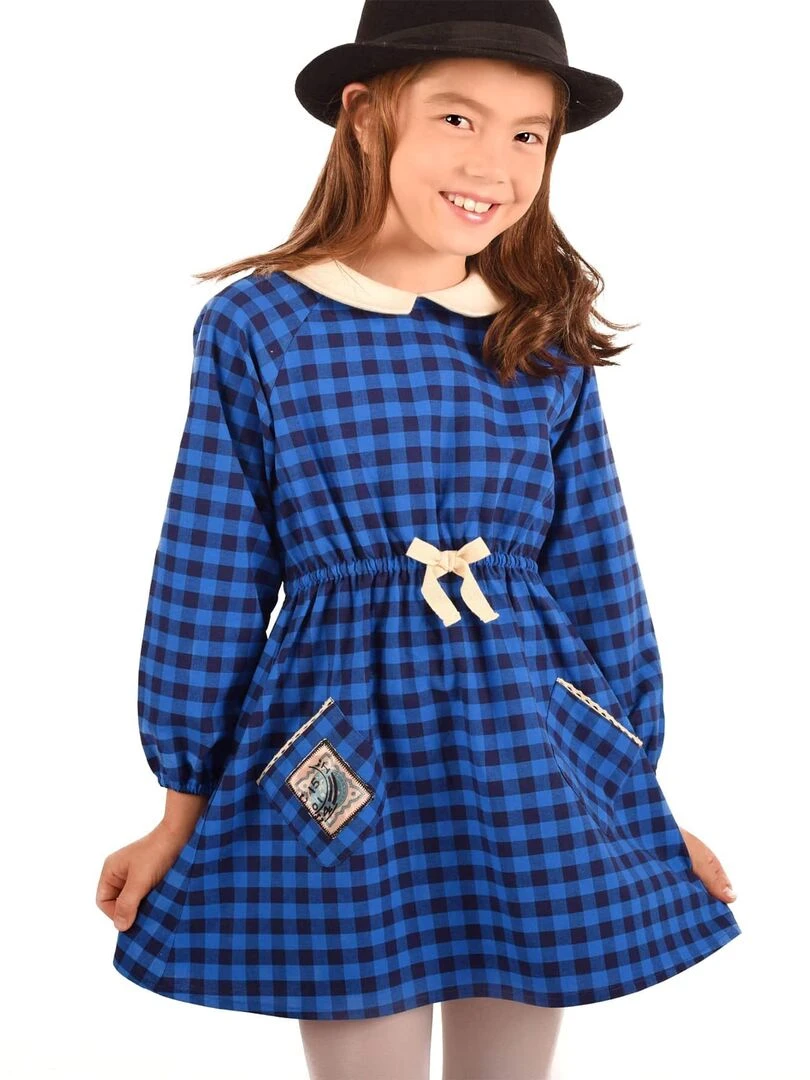 Robe Col Claudine Fille  Carrx Vichy  Roi   'LA FAUTE A VOLTAIRE'   Bleu Bleu marine