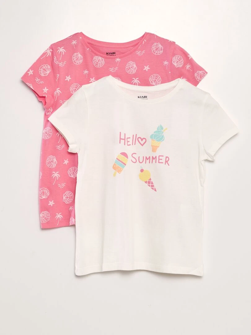 Lot de 2 tee shirts à message Rose/blanc