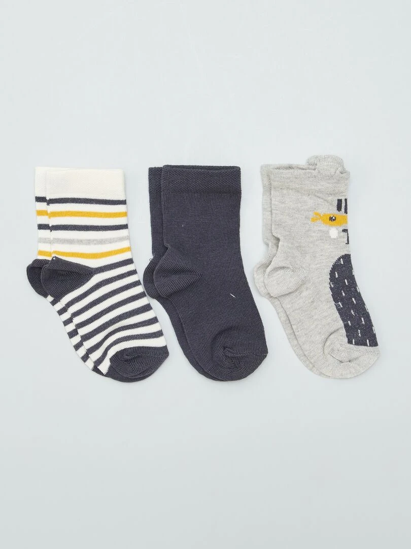 Lot de 3 paires de chaussettes fantaisies GRIS