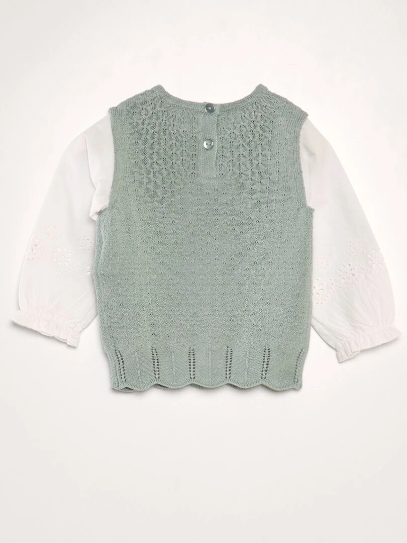 Pull en maille ajourée effet 2 en 1 VERT