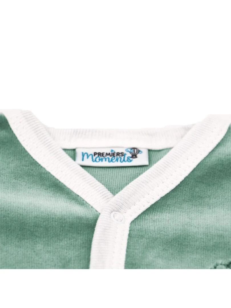 Pyjama velours   100% coton biologique   1 à 6 mois   Vert forêt