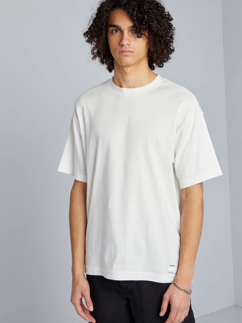 T shirt col rond en coton blanc