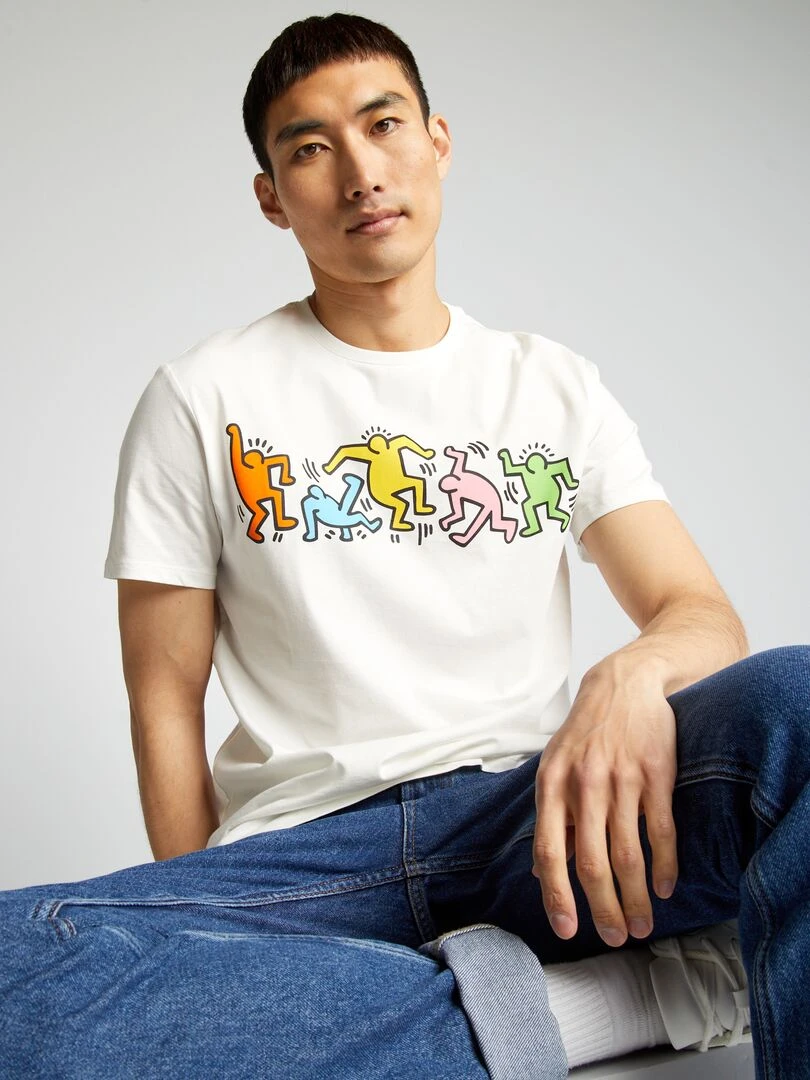 T shirt 'Keith Haring' à col rond blanc