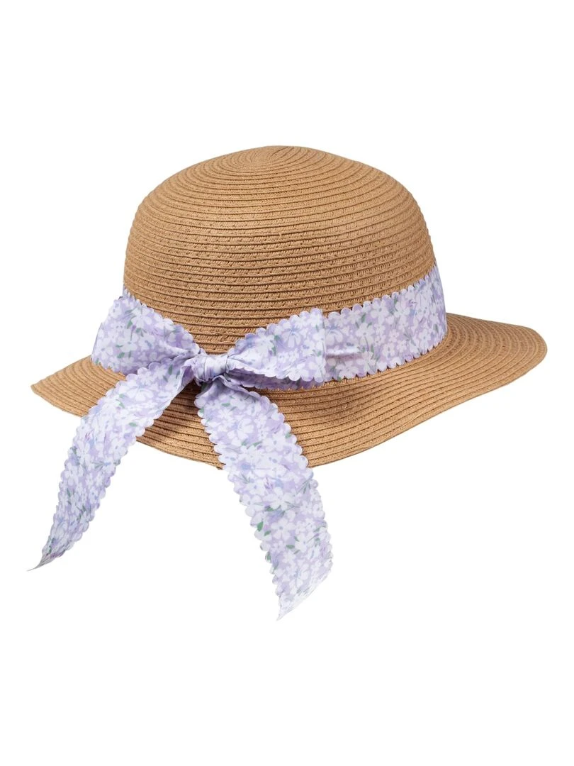 Chapeau Fille 4 6 ans capeline Foulard fleurs   Mauve
