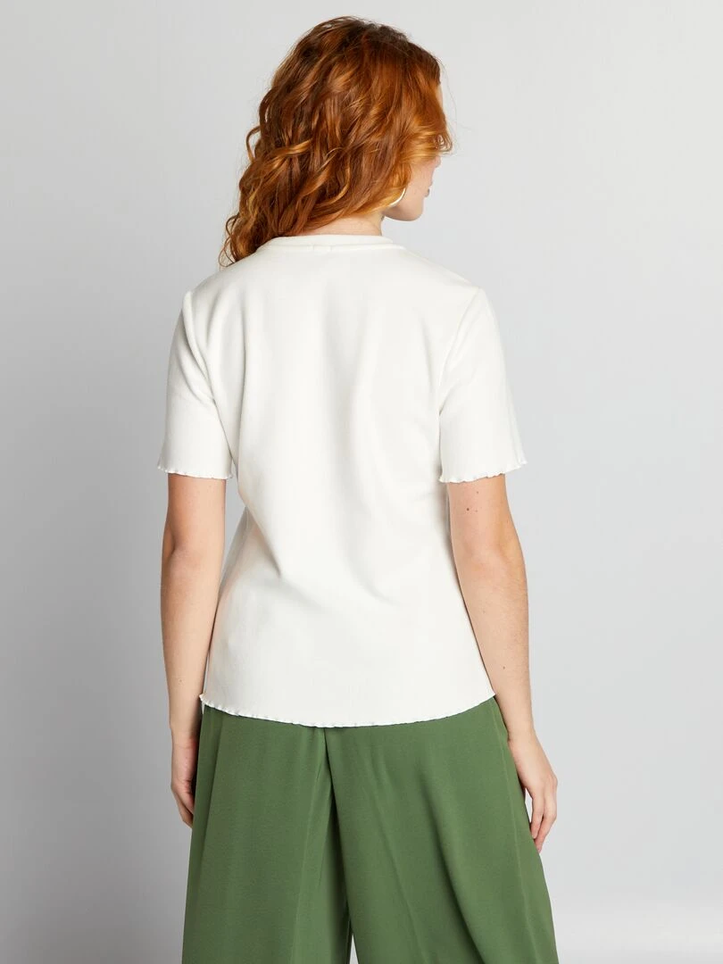 T shirt côtelé en matière doudou   blanc