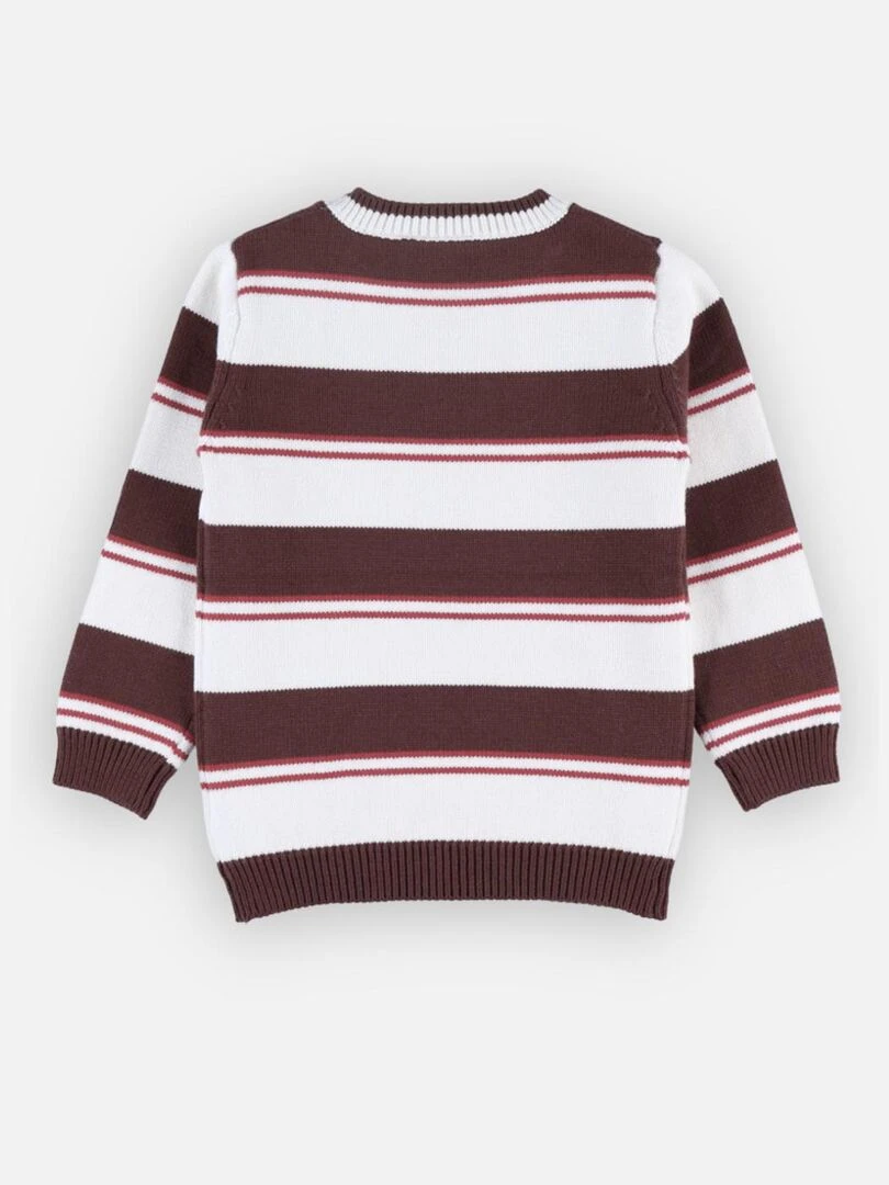 Pull tricot rayé  brun chocolat/rouge   Noukie's   Beige