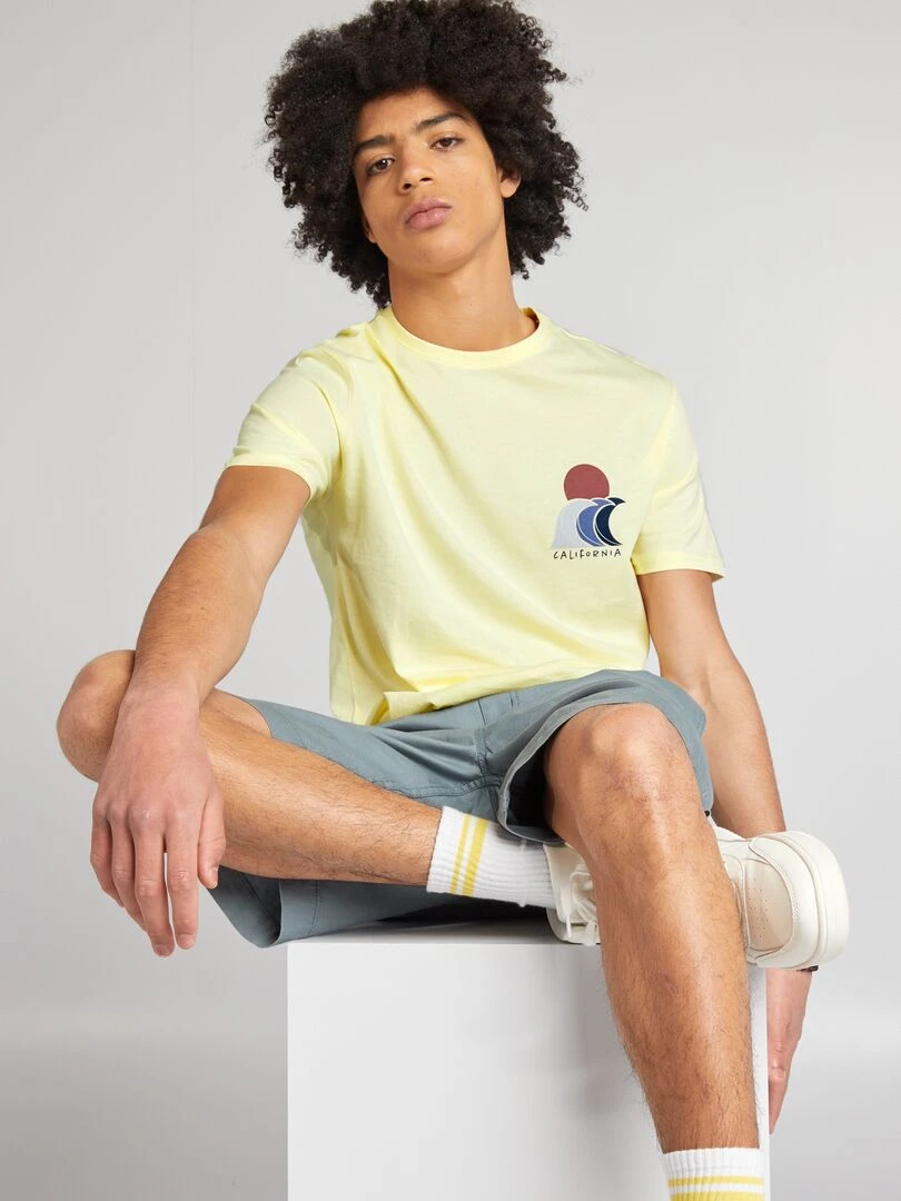 T shirt en jersey à col rond Jaune clair