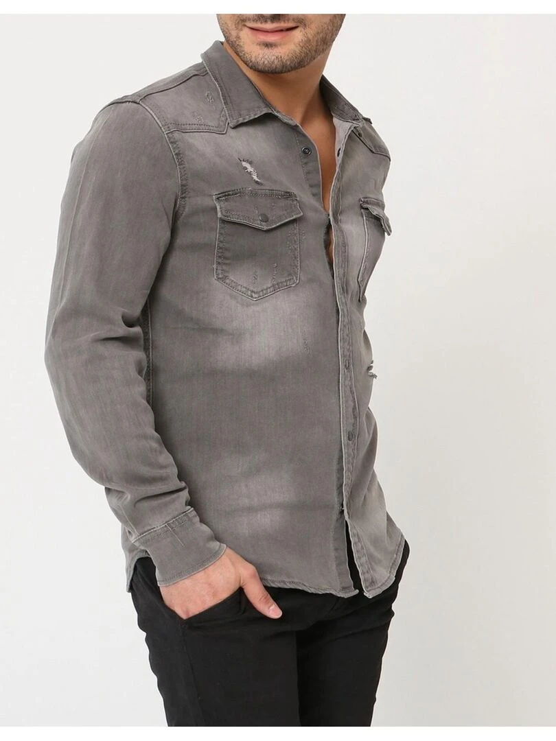 Chemise en jeans Slim Fit Kebello Gris