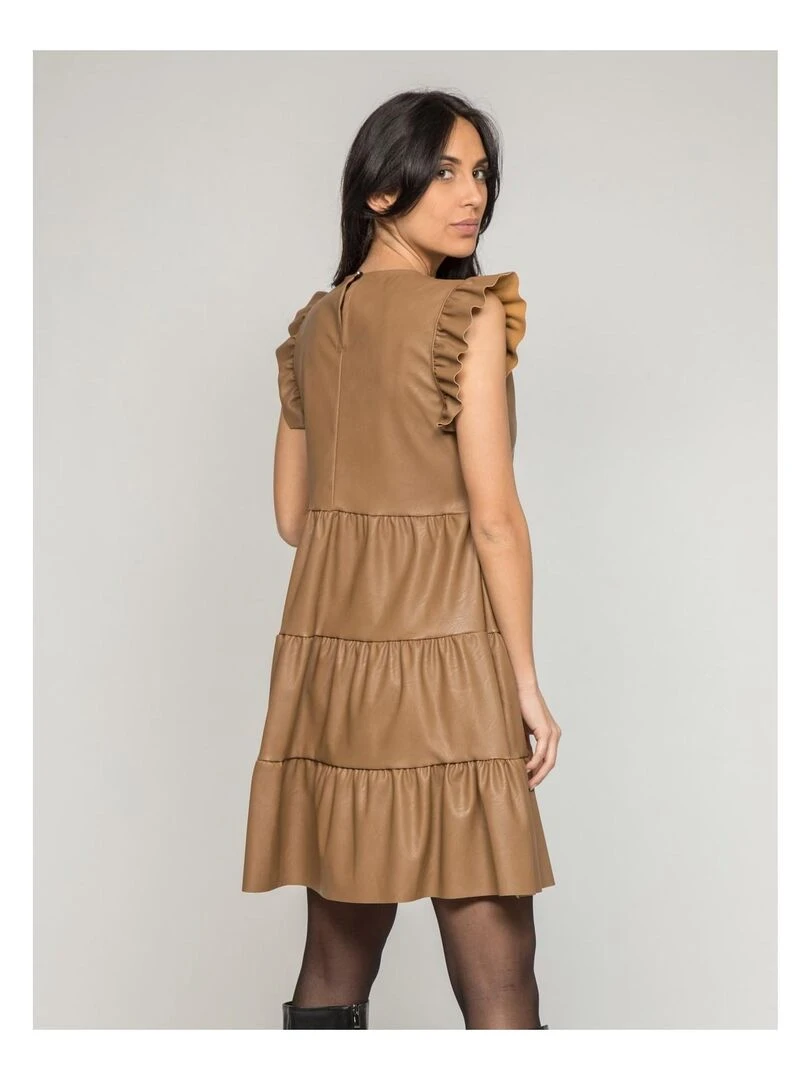 Robe courte similicuir IODINE Beige