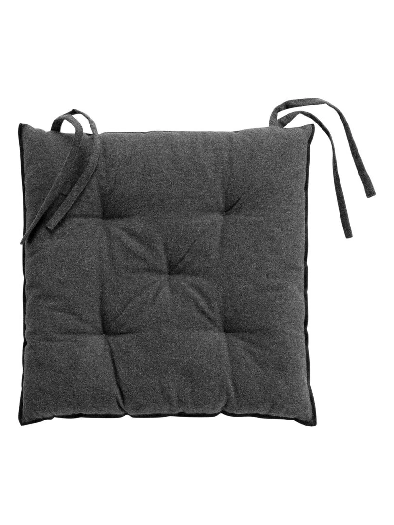 Galette de chaise en coton recyclé et bourdon apparent gris anthracite