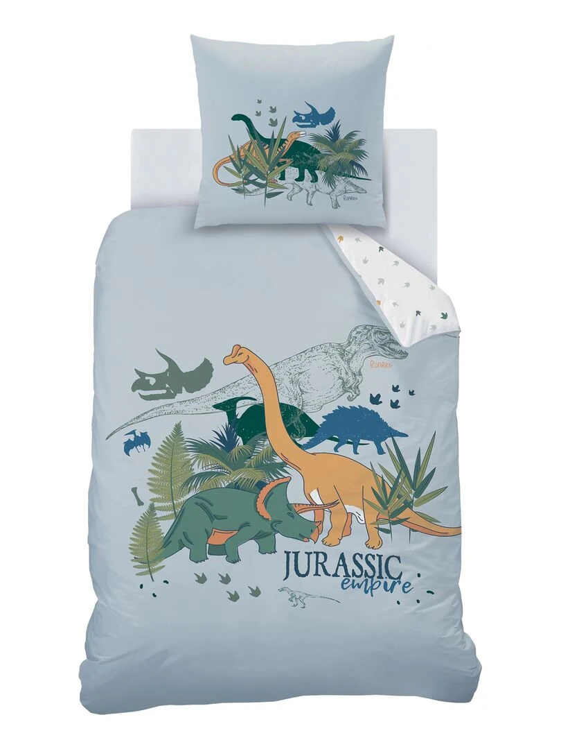 Parure de lit imprimée 100% coton  DINO JUNGLE   Gris