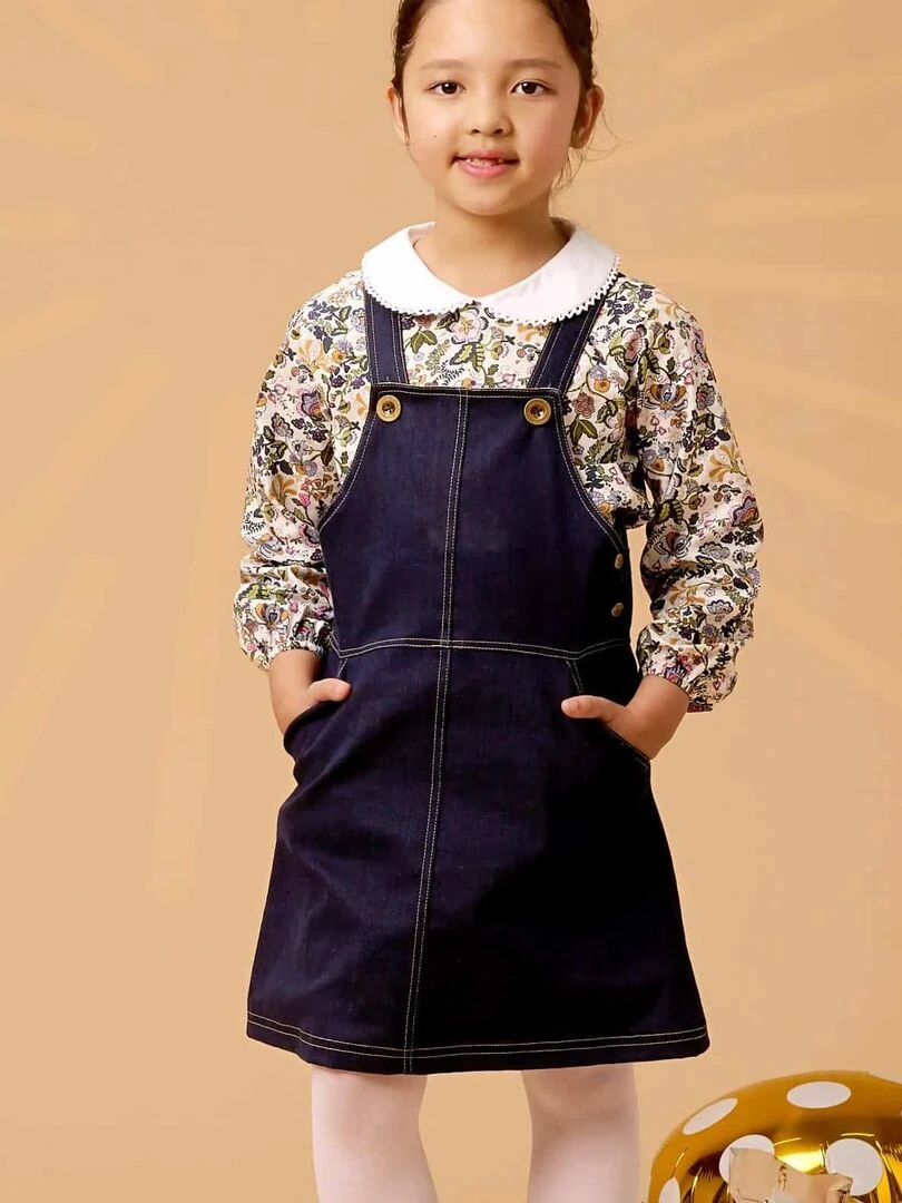 Robe Salopette Fille Jeans Denim Bleu Foncé LOLA 'LA FAUTE A VOLTAIRE' Bleu marine