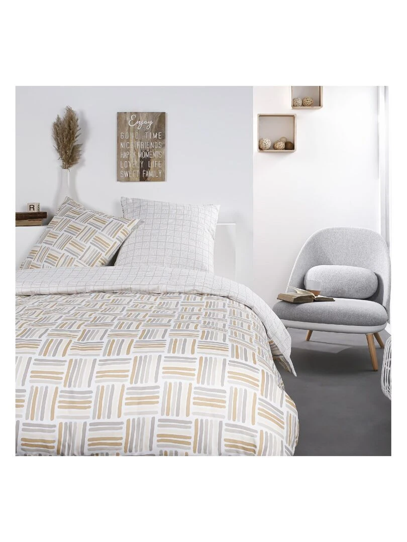 Parure de lit zippée 2 personnes imprimé 'MAWIRA' 'TODAY' Beige