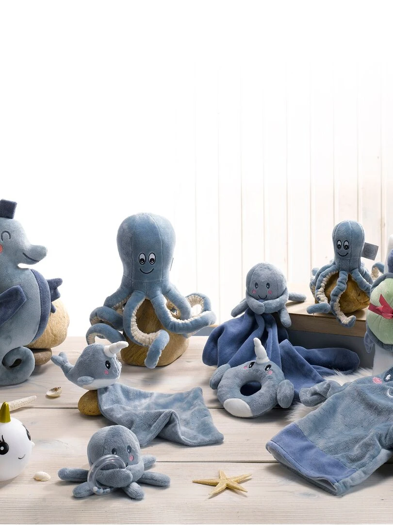 Peluche doudou anneau Poulpe Bleu