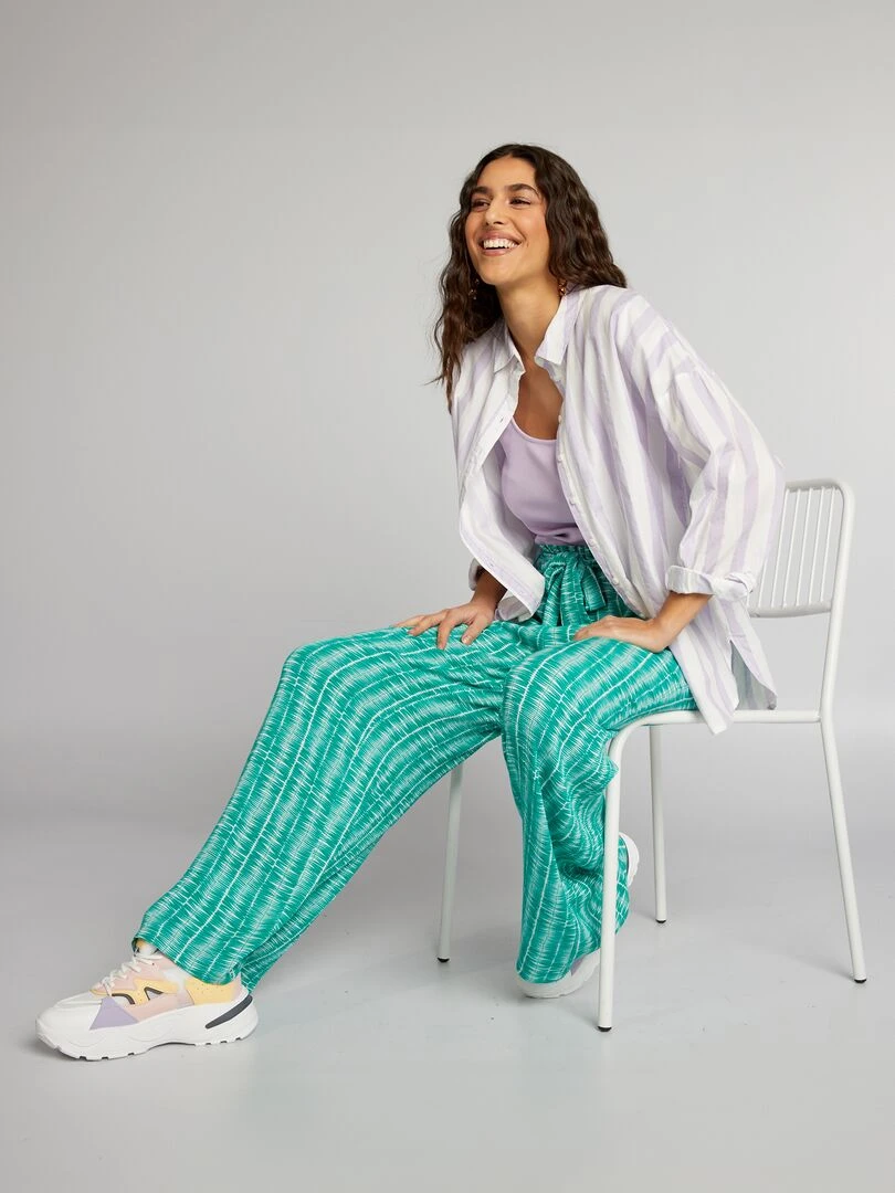 Pantalon avec ceinture à nouer Vert