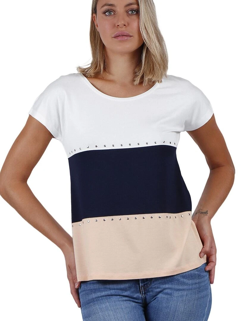 T shirt manches courtes Tricolor   Ecru
