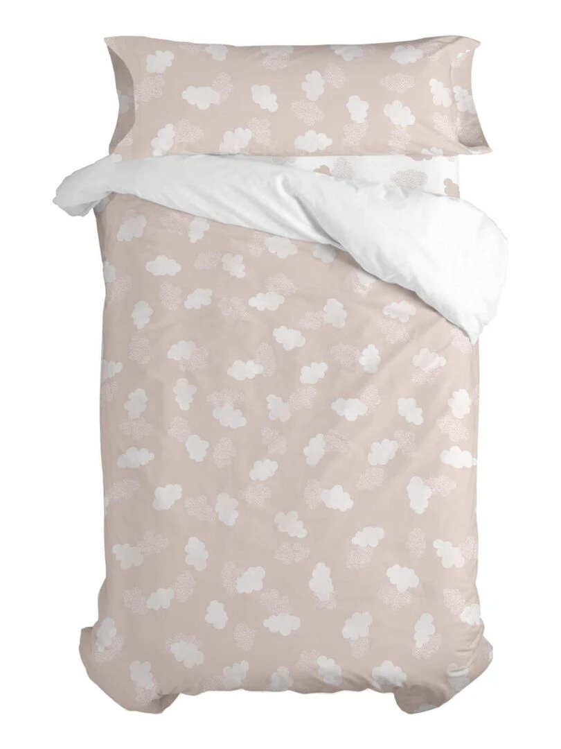 Parure housse de couette 2 pièces Clouds "Happyfriday"   Beige