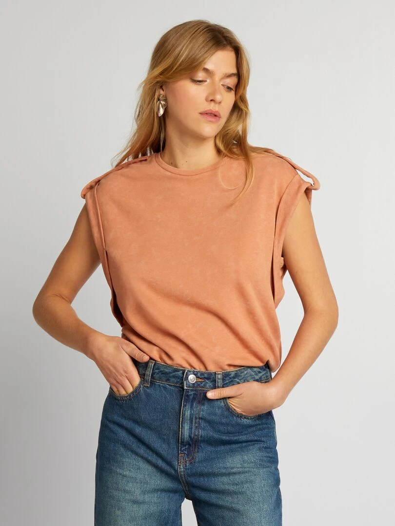 T shirt large avec effet délavé Orange pâle