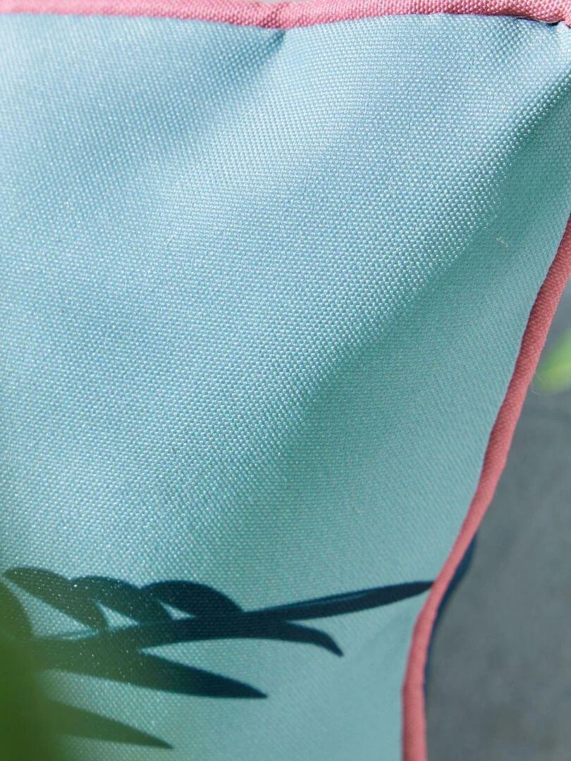 Coussin carré en tissu déperlant imprimé floral AMAZONIA Bleu