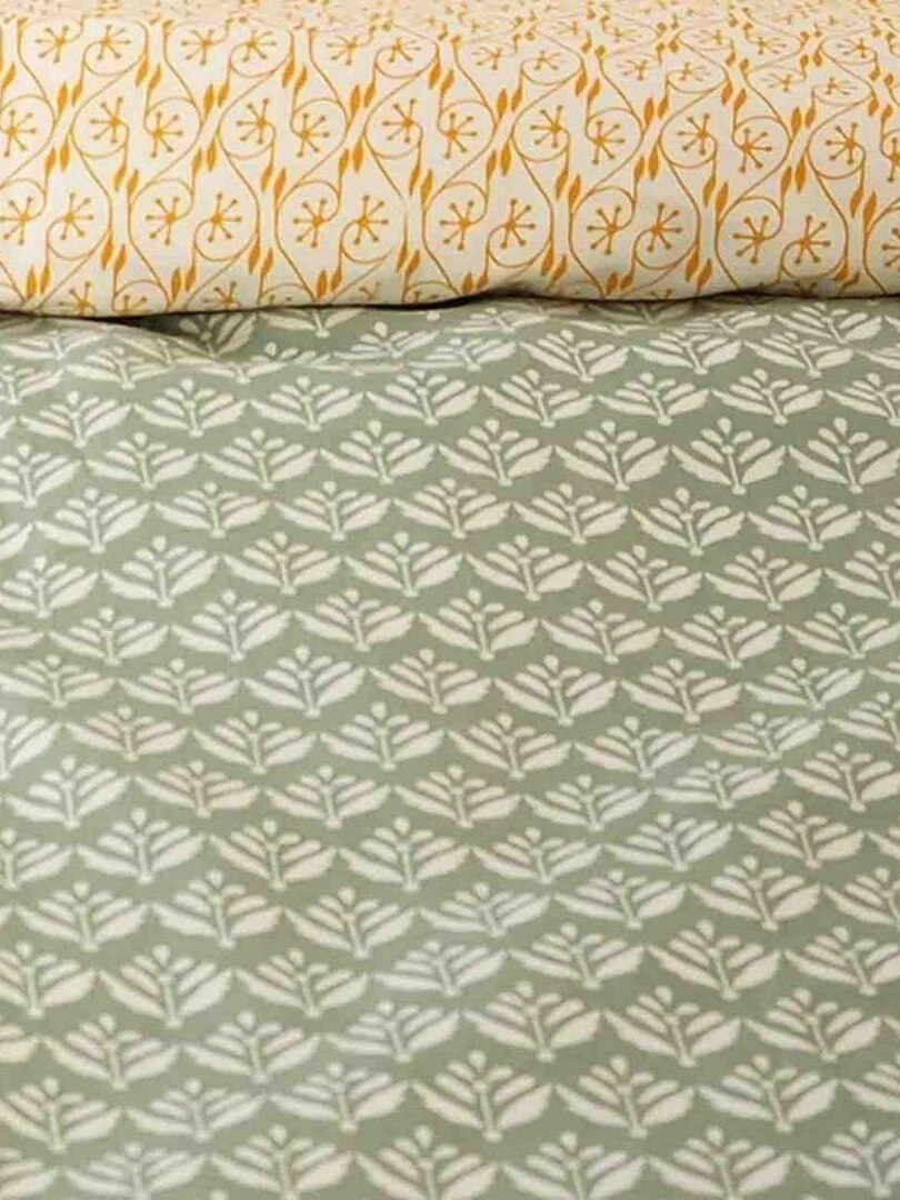 Housse de couette + 2 taies d'oreiller 63x63 Satin de Coton Bio Orient   Vert