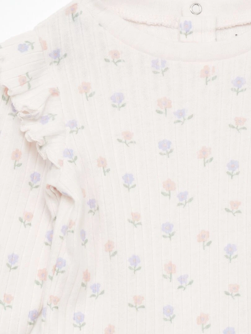 T shirt manches longues en rib à volants Rose clair