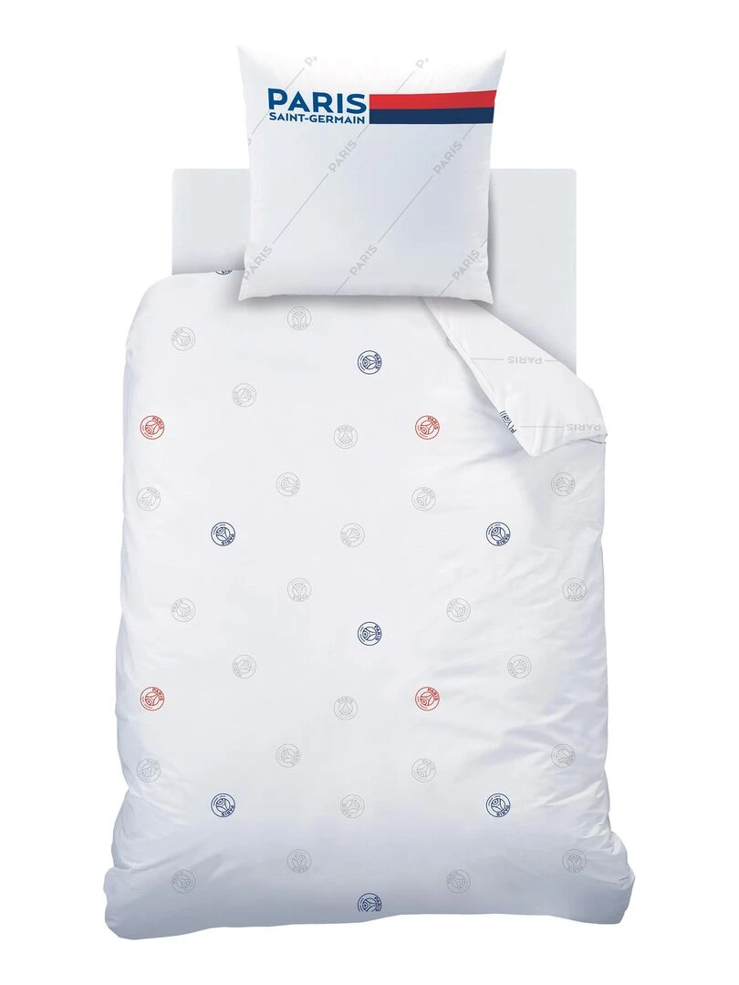 Parure de lit imprimée 100% coton  PSG RETRO WHITE   Blanc