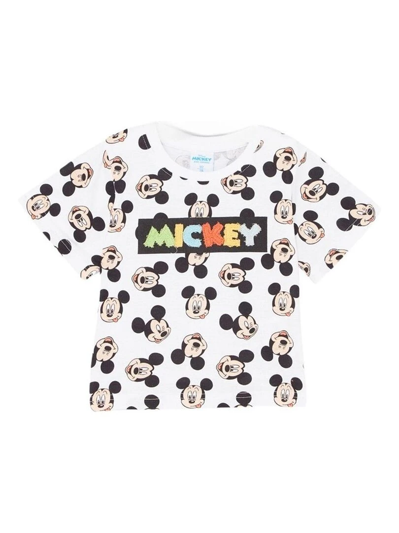Disney T shirt garçon imprimé Mickey en coton Blanc