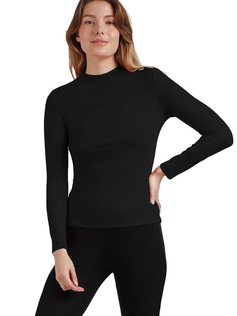 Top manches longues col montant Perkins   Noir