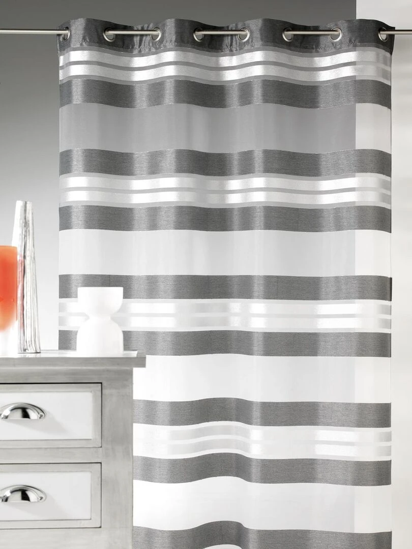 Voilage à rayures horizontales et fils argent gris anthracite