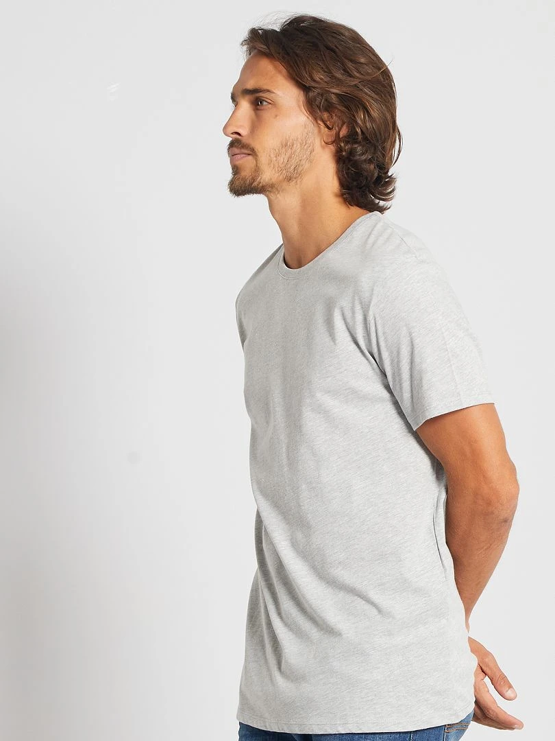 T shirt droit en jersey uni   gris chiné clair