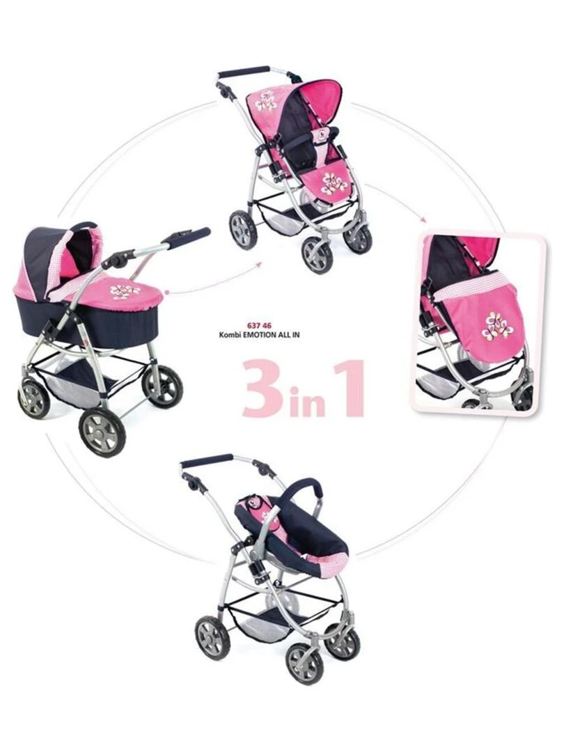 La poussette combinée 3 en 1 EMOTION "ALL IN" Marine et rose. N/A