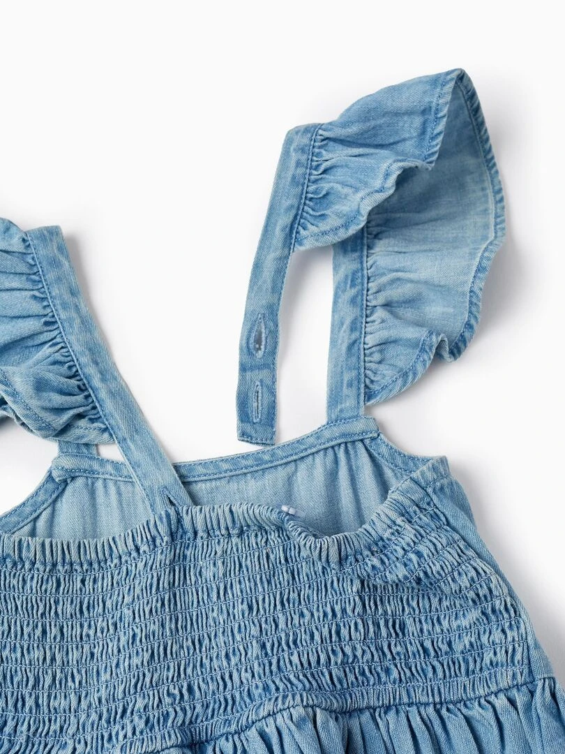 Robe en jean en coton pour fille manches courtes   Bleu clair