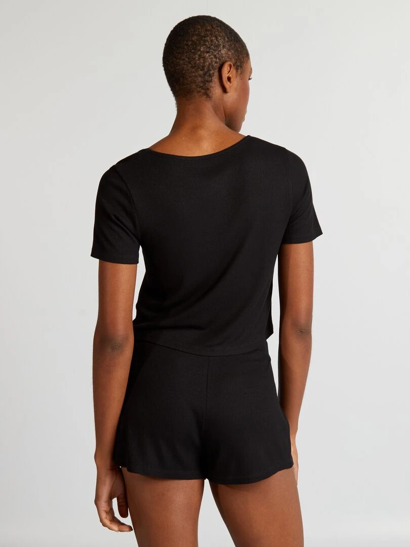 Pyjama short maille côtelée 2 pièces noir