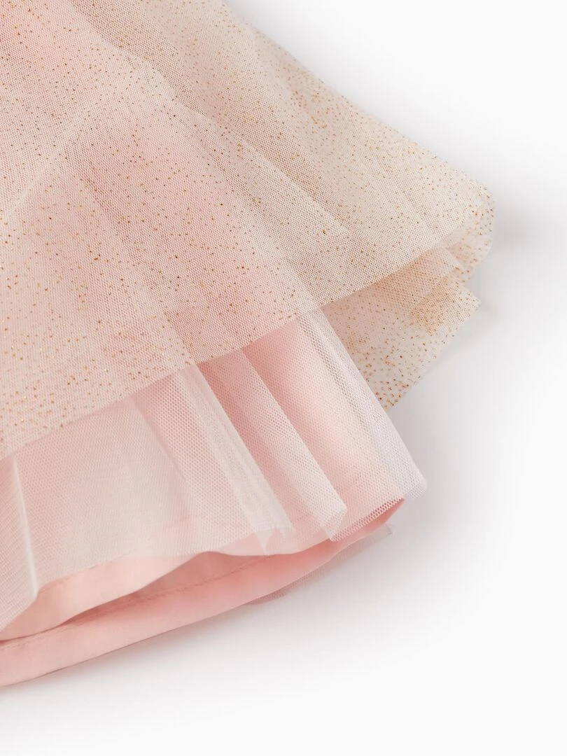 Robe avec jupe en tulle et paillettes dorées pour fille manches courtes CÉRÉMONIE   Rose