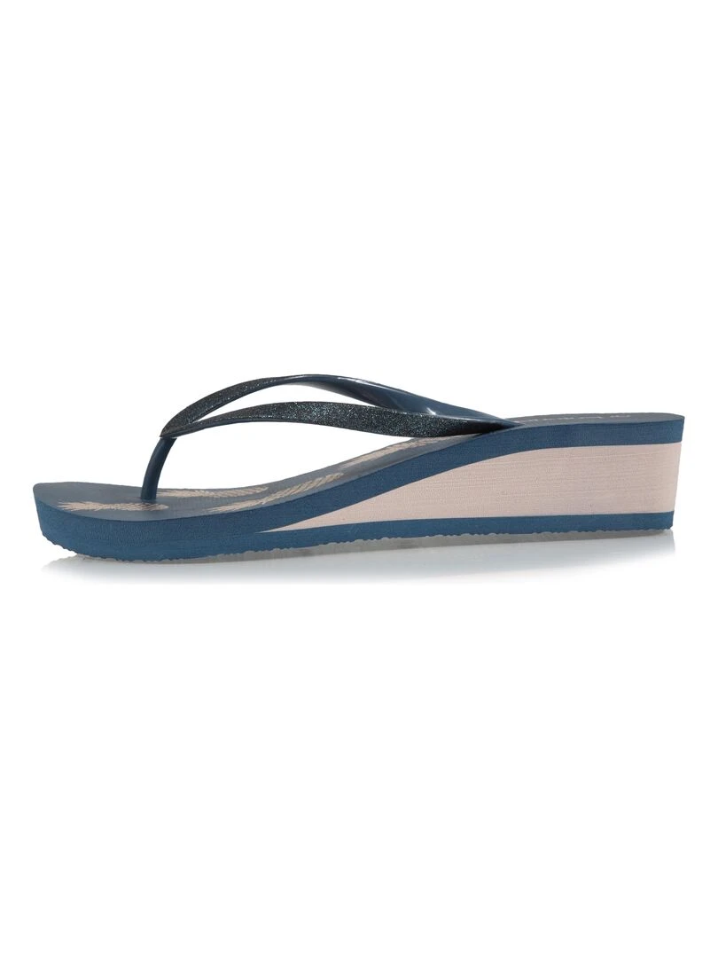 Tongs Femme imprimé ananas talon Pétrole   Bleu