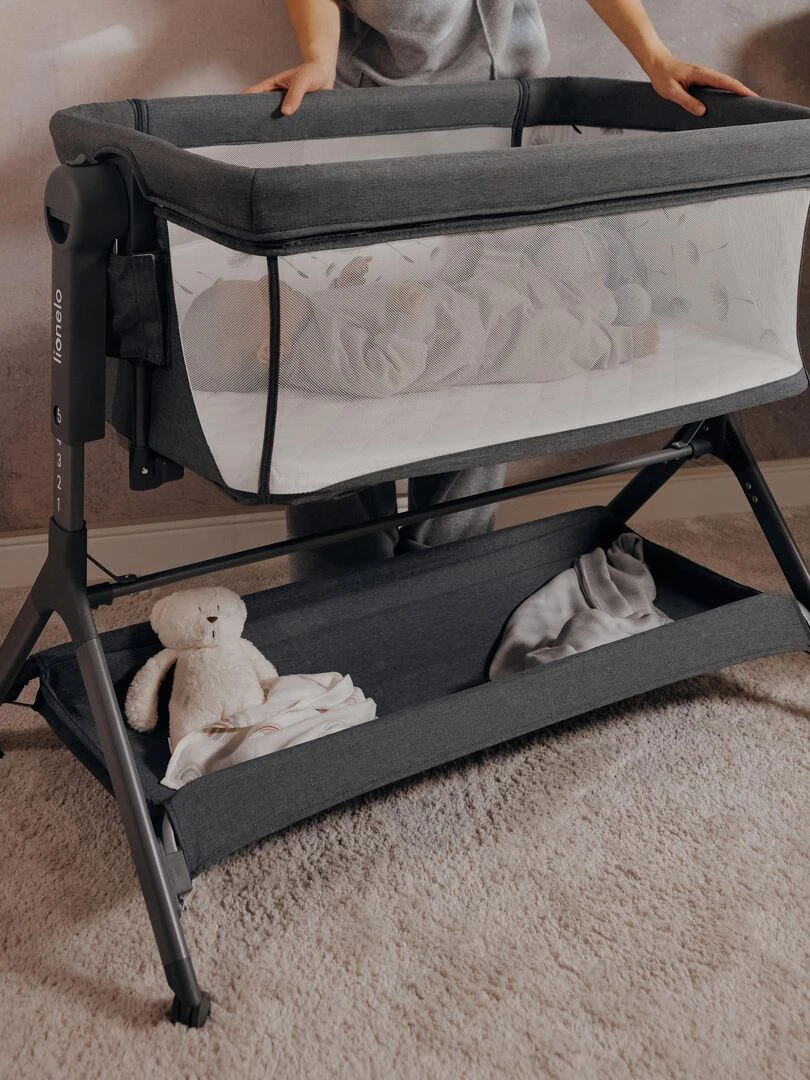 LIONELO Leonie Plus Lit cododo 3en1 avec matelas 0 9 kg Hauteur et inclinaison réglables Gris