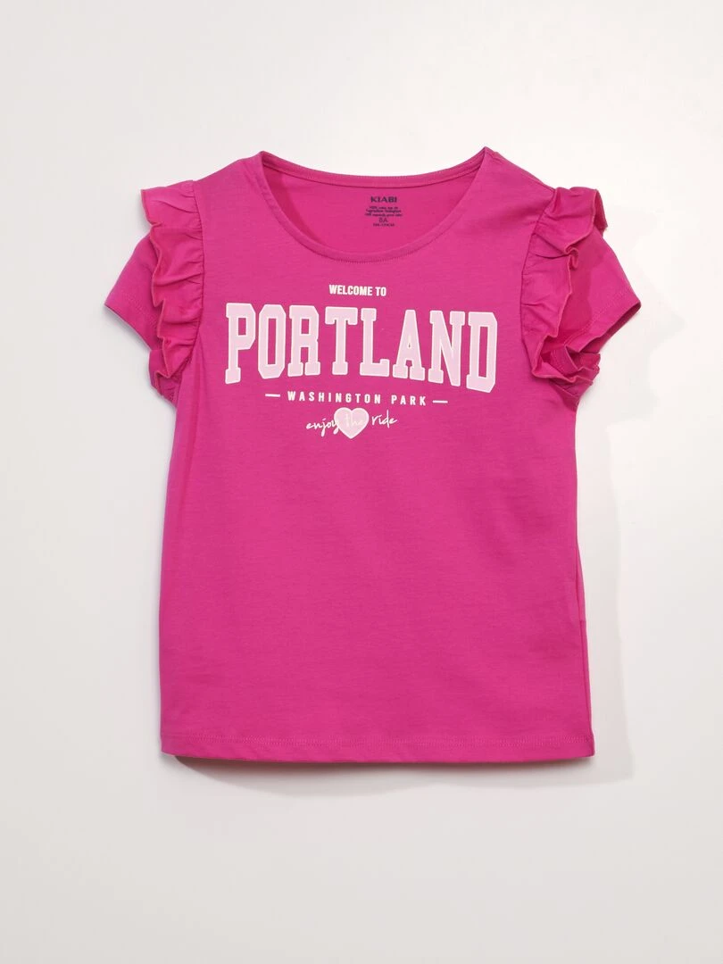 T shirt en jersey manches volantées Rose