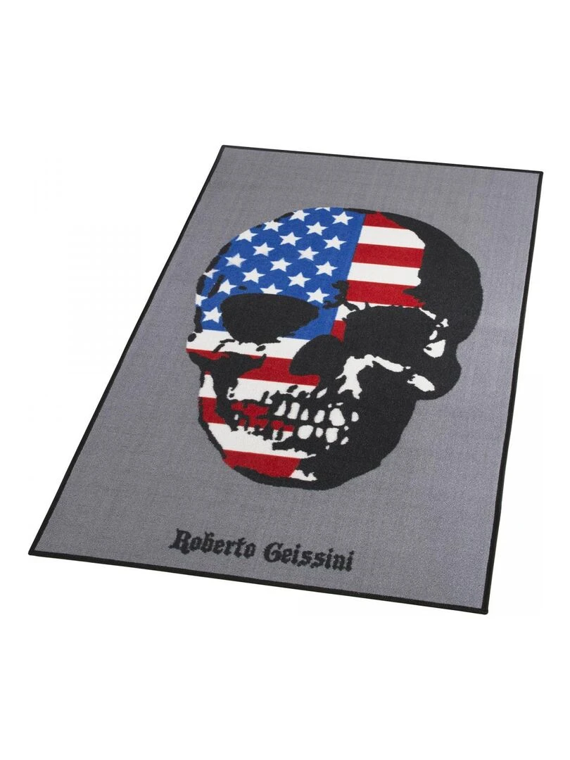 Tapis enfant fait main US SKULL Gris 100x150 en polyamide doux et soyeux   Gris