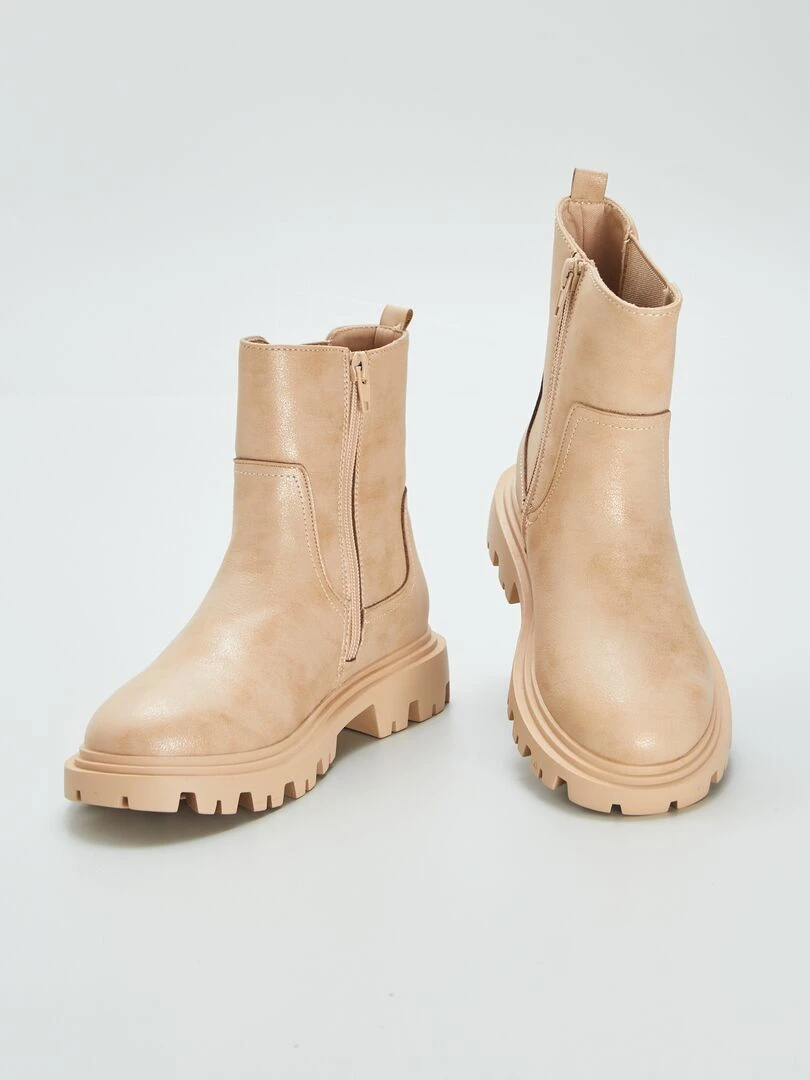 Boots chelsea à semelle crantée   Beige