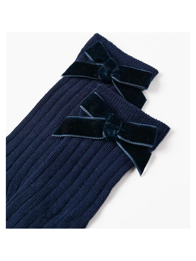 Chaussettes hautes avec nœud pour bébé fille NOËL Bleu foncé