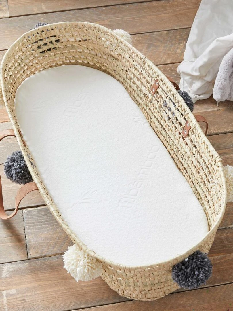 Babysom Matelas de Couffin Bamboo 72x32 cm Épaisseur 4 cm Déhoussable Blanc