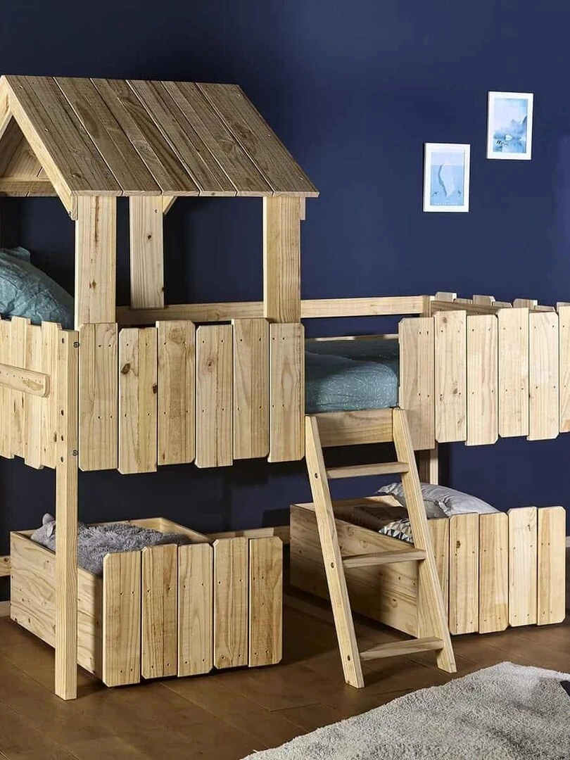 Lit cabane avec tiroirs Donnie   AKITEN RETAIL   Marron