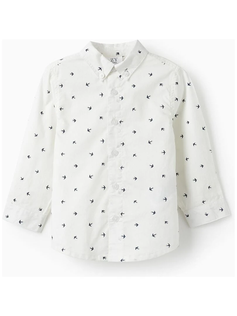 Chemise en coton à motif pour bébé garçon 'Hirondelles' manches longues SPRING BEGINS Blanc