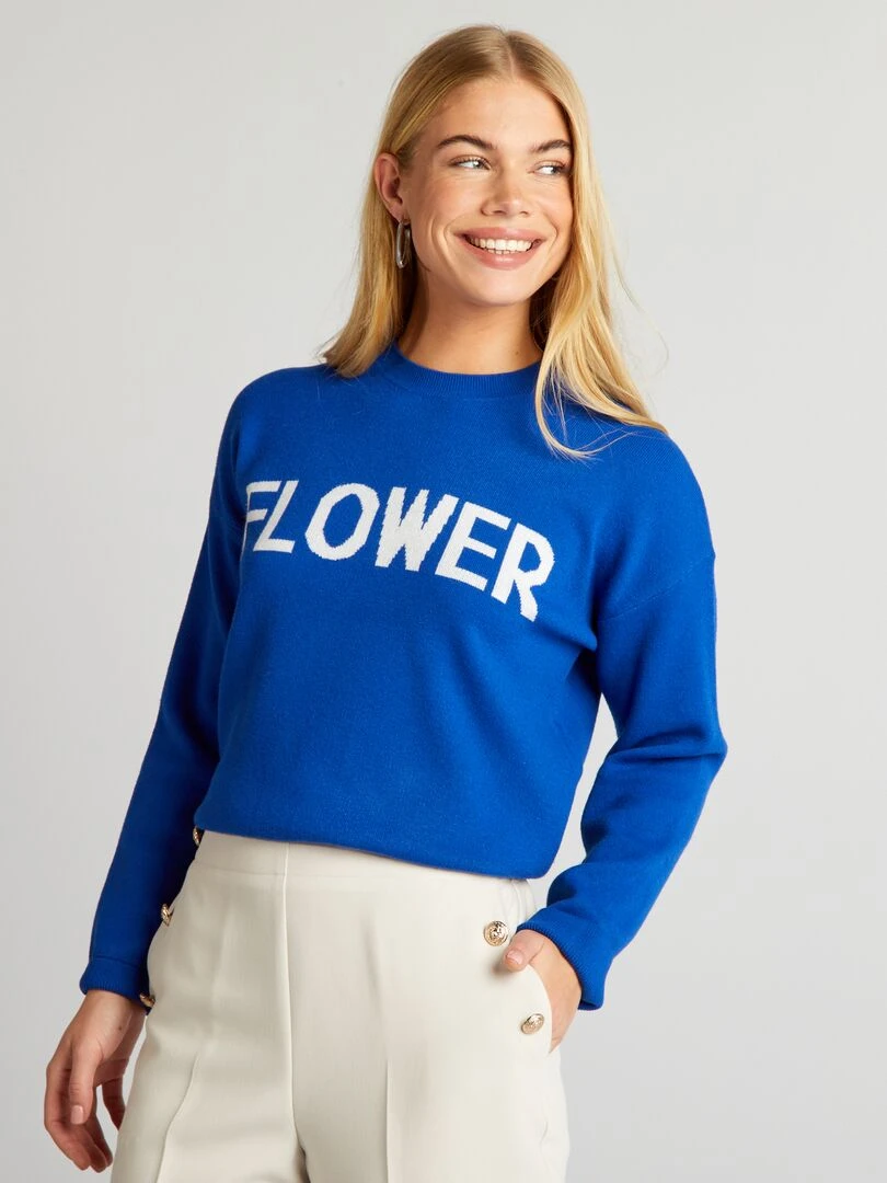 Pull à col rond avec inscription Bleu