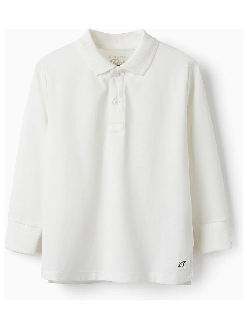 Polo à manches longues en coton pour garçon manches longues Blanc
