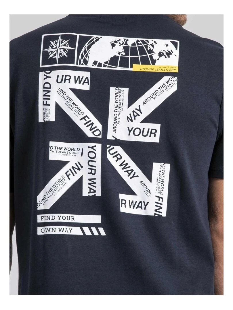 T shirt col rond oversize pur coton JOEDEN   Bleu marine