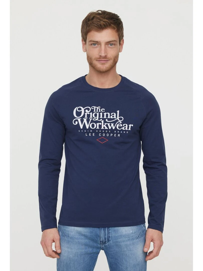 Lee Cooper   T Shirt manches longues coton regular ALUCE   Bleu marine
