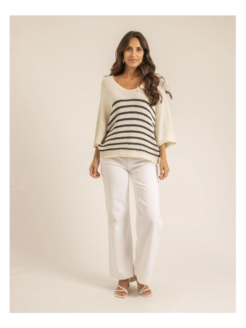 Pull oversize rayures KADELIA   Ecru